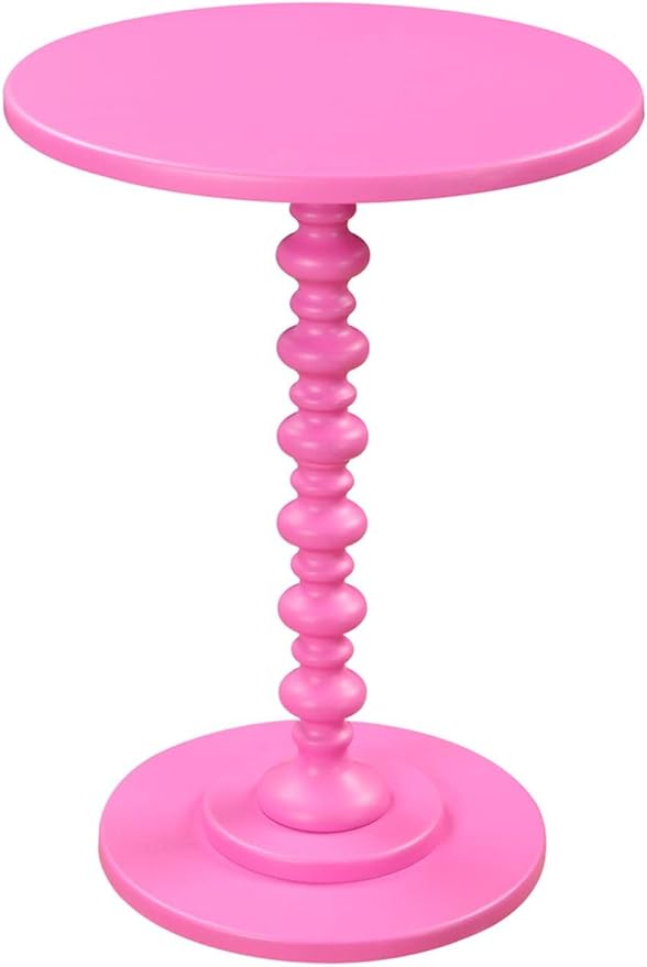 Convenience Concepts Palm Beach Spindle 17.75" Traditional Round End Living Room, Turned Solid Wood Side, Classic Display Pedestal Table, Pink