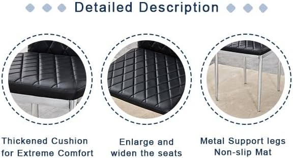 JT Modern Minimalist Dining Chair Fireproof Leather Sprayed Metal Pipe Diamond Grid Pattern Restaurant Home Conference Chair Set of 4 Or 6 (8, Grey)