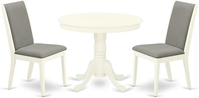 East West Furniture ANLA3-LWH-06 3 Piece Kitchen Table Set for Small Spaces Contains a Round Dining Table with Pedestal and 2 Shitake Linen Fabric Upholstered Chairs, 36x36 Inch, Linen White