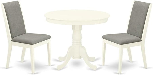 East West Furniture ANLA3-LWH-06 3 Piece Kitchen Table Set for Small Spaces Contains a Round Dining Table with Pedestal and 2 Shitake Linen Fabric Upholstered Chairs, 36x36 Inch, Linen White