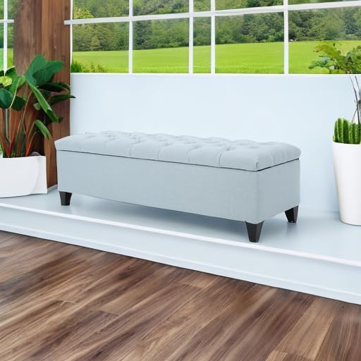 Christopher Knight Home Ottilie Fabric Storage Ottoman, Light Sky, Dimensions: 17.50 inches deep x 51.00 inches wide x 17.00 inches high.