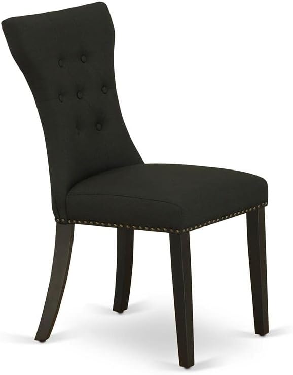 East West Furniture GAP1T24 Gallatin Parsons Dining Chairs - Button Tufted Nailhead Trim Black Linen Fabric Upholstered Chairs, Set of 2, Black