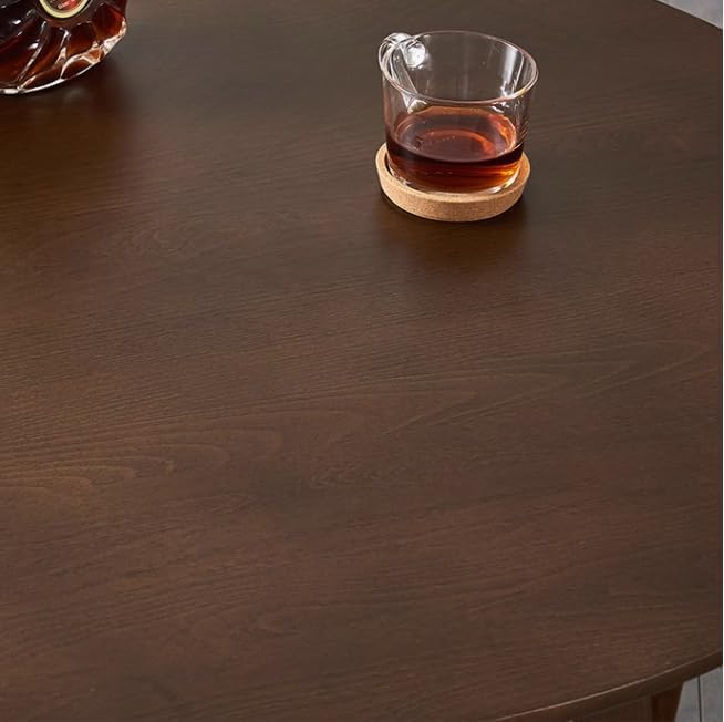 Rustic Round 3 Legs Casual Dining Table, Dark Brown Rubberwood Coffee Table End Table Modern Leisure Table Small Dining Room Kitchen Furniture for Small Space
