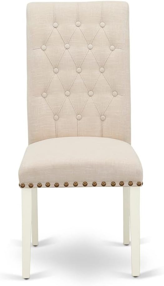 East West Furniture DOBR7-LWH-02 7 Piece Dining Table Set Consist of a Rectangle Table with Butterfly Leaf and 6 Light Beige Linen Fabric Upholstered Chairs, 42x78 Inch, Linen White