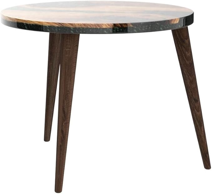 20" Resin Walnut Round Side Table | Epoxy End Table | Coffee Table | Mid Century Modern Resin Walnut | Living Room Furniture | Green Color