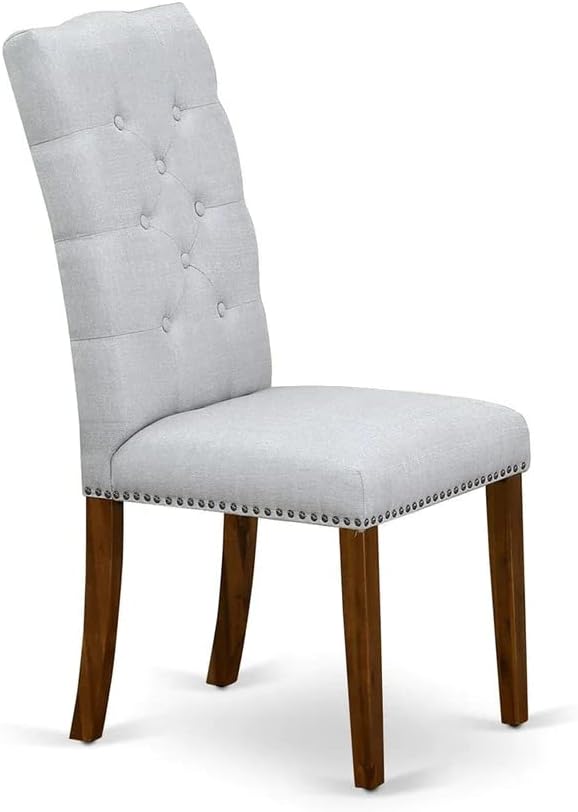 East West Furniture DLEL5-ANA-05 5 Piece Dinette Set for 4 Includes a Round Dining Room Table with Dropleaf and 4 Grey Linen Fabric Upholstered Parson Chairs, 42x42 Inch, Natural