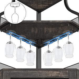 GAOMON Rustic Modern Corner Wine Cabinet, 5-Tiers Liquor Cabinet with Glass Holder, Industrial Bar Cabinet for Home, Dark Rustic Oak, 13.4"D x 18.5"W x 61"H