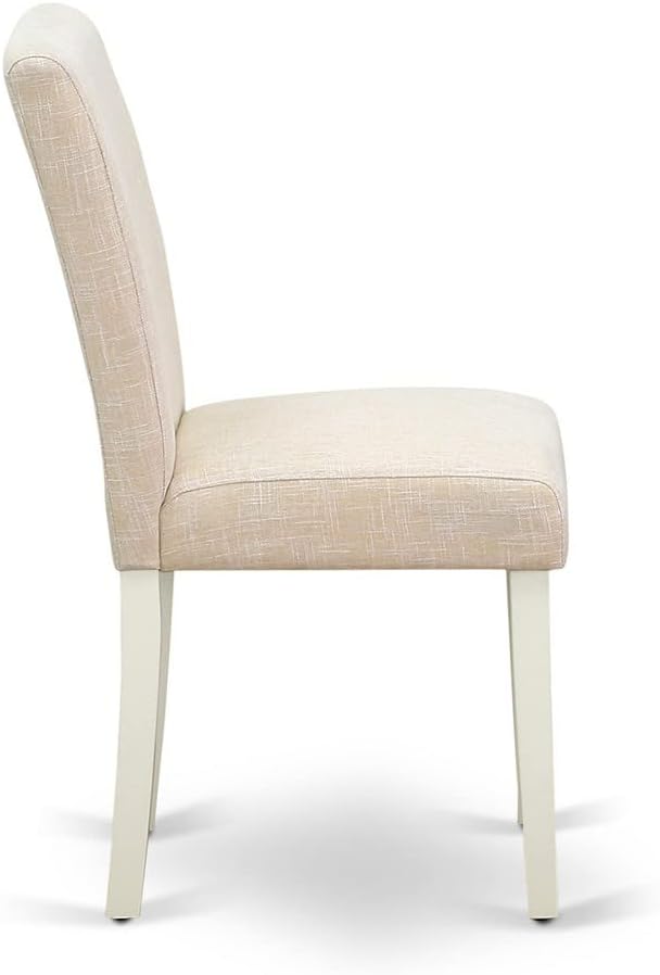 East West Furniture LGAB7-LWH-02 7 Piece Kitchen Table Set Consist of a Rectangle Dining Table with Butterfly Leaf and 6 Light Beige Linen Fabric Parson Chairs, 42x84 Inch, Linen White