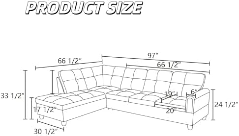 L Shaped Couch Sectional Couches with Chaise, Fluffy Fabric 3 Pieces Modular Convertible Sofa for Living Room Furniture Sets and Small Apartment, Dark Brown