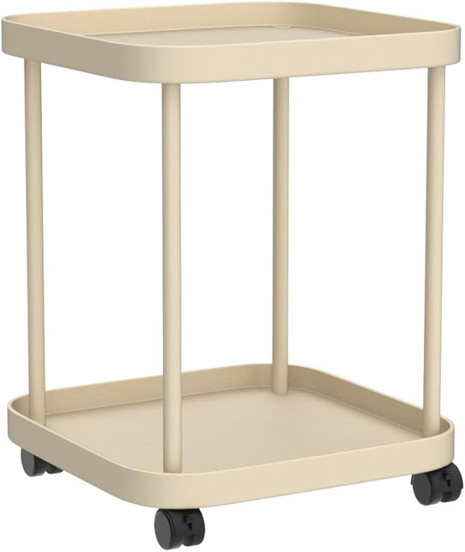 Side Table with Wheels, End Table Living Room Plastic Mobile Sofa Side Table Small Night Stand Bedroom Khaki