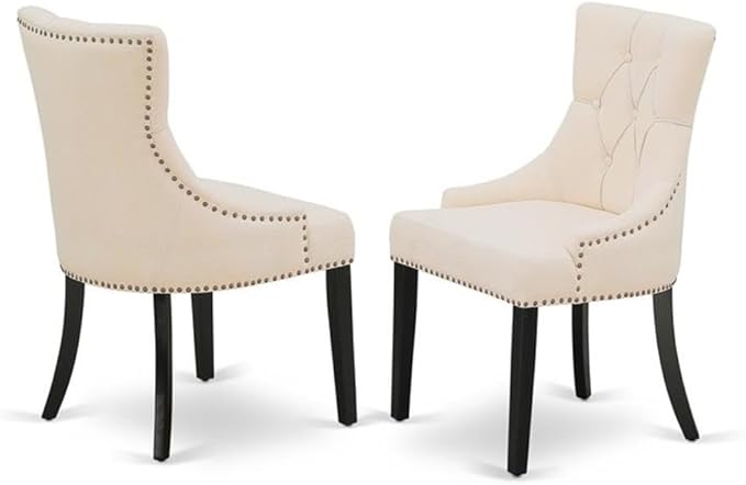 East West Furniture LGFR7-BLK-02 7 Piece Dining Set Consist of a Rectangle Dining Room Table with Butterfly Leaf and 6 Light Beige Linen Fabric Upholstered Chairs, 42x84 Inch, Black