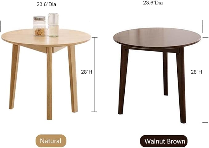 24" Round 3 Legs Casual Dining Table, Walnut Brown Rubberwood Coffee Table End Table Modern Leisure Table Small Dining Room Kitchen Furniture for Small Space