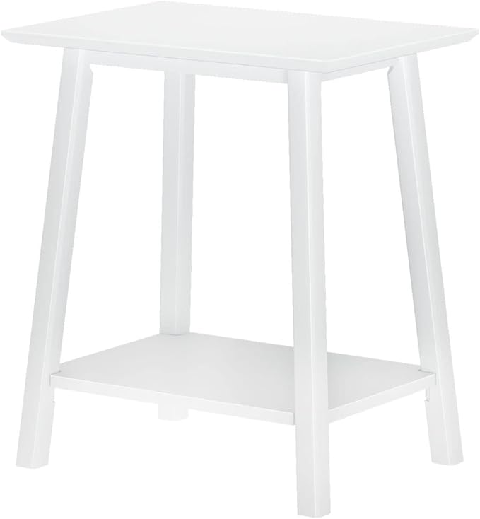 Plank+Beam Wooden Side Table with Storage, Mid Century Modern End Tables for Living Room, Small Solid Wood Nightstand, Bedside Tables, Bedroom Furniture, White