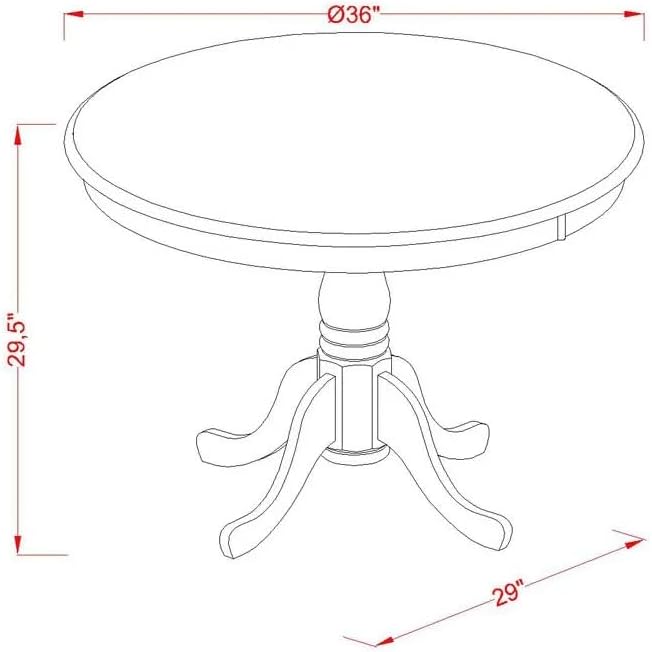 East West Furniture ANAV5-BLK-LC 5 Piece Dinette Set for 4 Includes a Round Kitchen Table with Pedestal and 4 Faux Leather Dining Room Chairs, 36x36 Inch, Black & Cherry