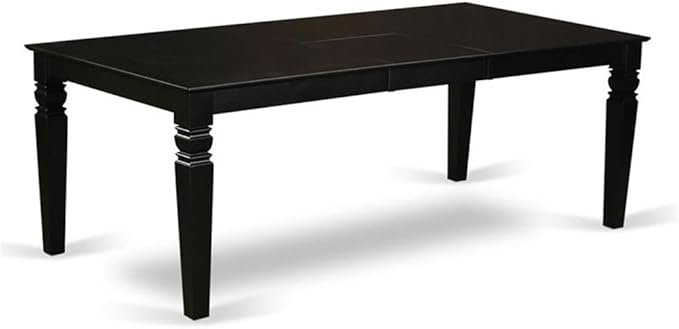 East West Furniture LGFR7-BLK-02 7 Piece Dining Set Consist of a Rectangle Dining Room Table with Butterfly Leaf and 6 Light Beige Linen Fabric Upholstered Chairs, 42x84 Inch, Black