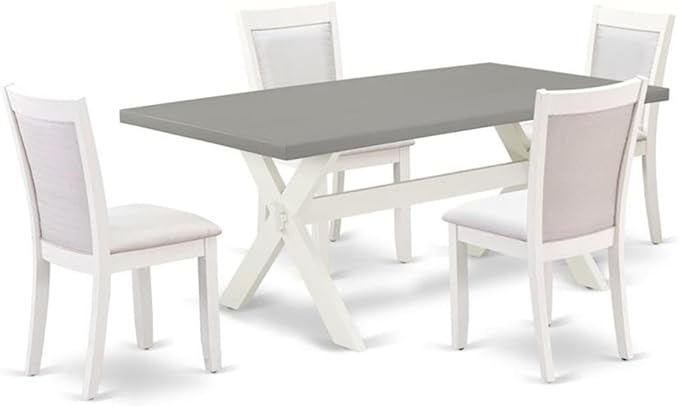 East West Furniture X097MZ001-5 5 Piece Dining Table Set for 4 Includes a Rectangle Kitchen Table with X-Legs and 4 Cream Linen Fabric Parsons Dining Chairs, 40x72 Inch, Multi-Color