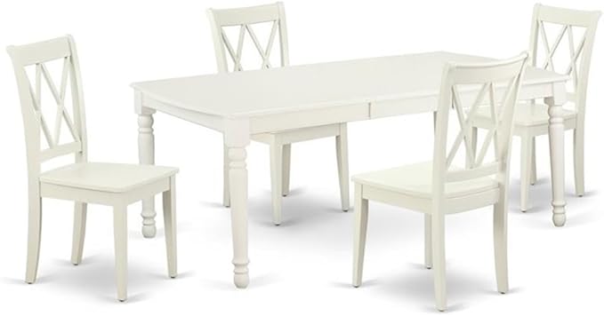 East West Furniture DOCL5-LWH-W 5 Piece Dining Table Set for 4 Includes a Rectangle Kitchen Table with Butterfly Leaf and 4 Dinette Chairs, 42x78 Inch, Linen White