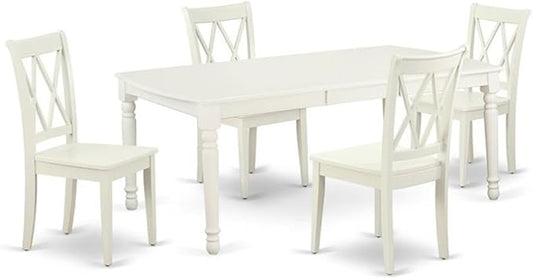 East West Furniture DOCL5-LWH-W 5 Piece Dining Table Set for 4 Includes a Rectangle Kitchen Table with Butterfly Leaf and 4 Dinette Chairs, 42x78 Inch, Linen White