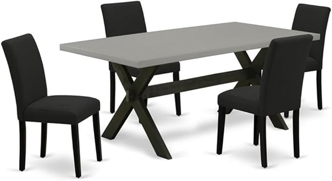 East West Furniture X697AB624-5 5 Piece Kitchen Table Set Includes a Rectangle Dining Room Table with X-Legs and 4 Black Color Linen Fabric Parson Dining Chairs, 36x60 Inch, Multi-Color