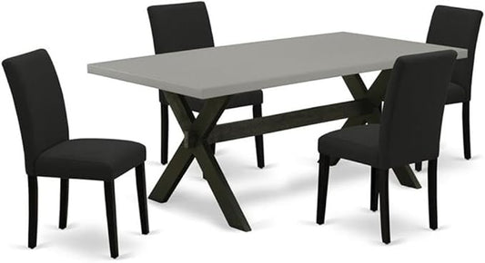 East West Furniture X697AB624-5 5 Piece Kitchen Table Set Includes a Rectangle Dining Room Table with X-Legs and 4 Black Color Linen Fabric Parson Dining Chairs, 36x60 Inch, Multi-Color