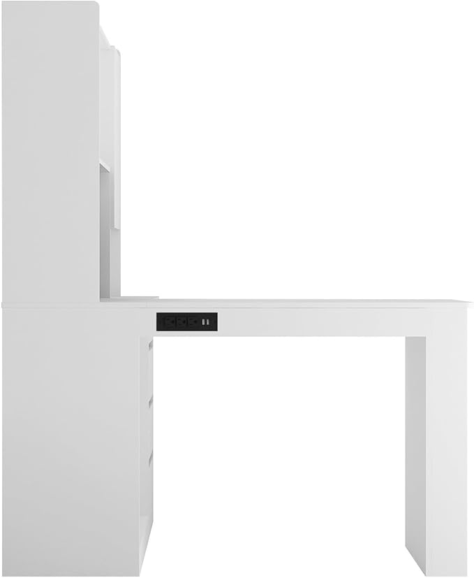 KEIKI L Shaped Home Office Desks with LED Light, Pegboard, Hutch, Drawers, Bookshelf & Storage Shelves, Modern Wooden Gaming Computer Corner Table for Work, Study, Writing