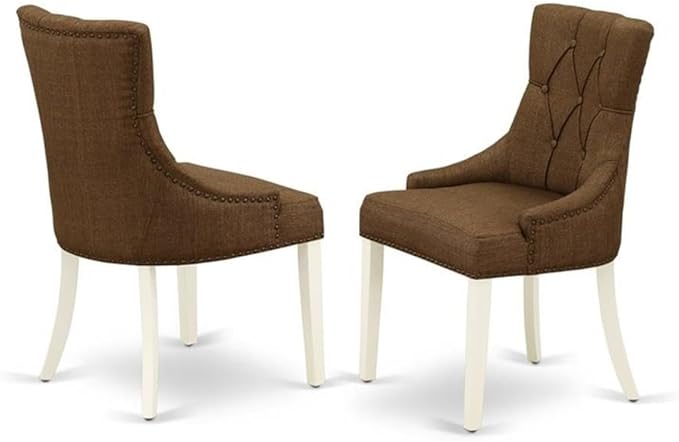 East West Furniture LGFR7-LWH-18 7 Piece Kitchen Table Set Consist of a Rectangle Dining Table with Butterfly Leaf and 6 Brown Linen Linen Fabric Parson Chairs, 42x84 Inch, Linen White