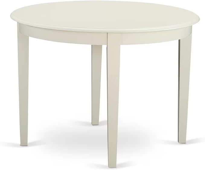 East West Furniture BOST3-WHI-W 3 Piece Kitchen Table Set for Small Spaces Contains a Round Dining Room Table and 2 Solid Wood Seat Chairs, 42x42 Inch, Linen White