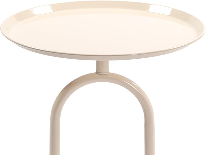 Lantern-Shaped Metal End Table, Small Round Side Accent Pedestal Modern Coffee Drink Cocktail Table for Living Room Corners Small Spaces(21.3'' Height,Cream White)