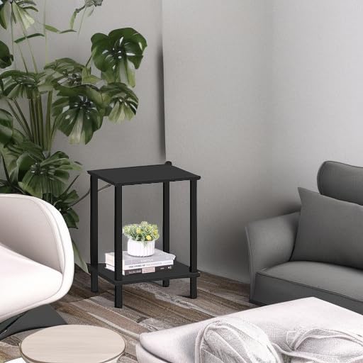 TUTOTAK End Table, Side Table, Nightstand, 2-Tier Storage Shelf, Sofa Side Table for Small Space, Living Room, Bed Room Black TB01BK034