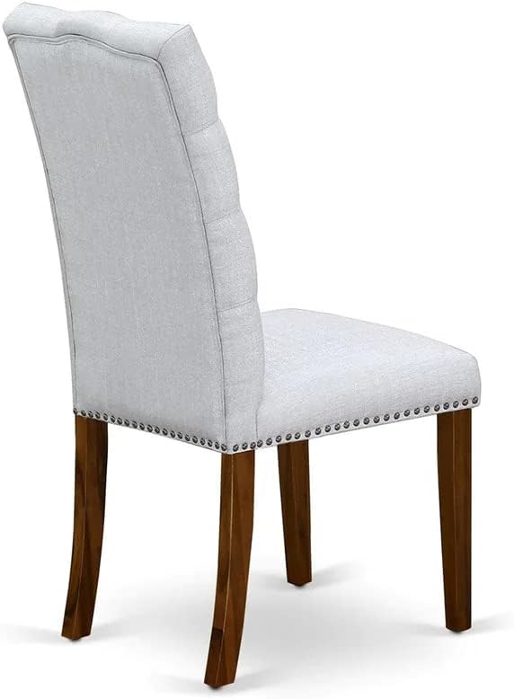 East West Furniture DLEL5-ANA-05 5 Piece Dinette Set for 4 Includes a Round Dining Room Table with Dropleaf and 4 Grey Linen Fabric Upholstered Parson Chairs, 42x42 Inch, Natural