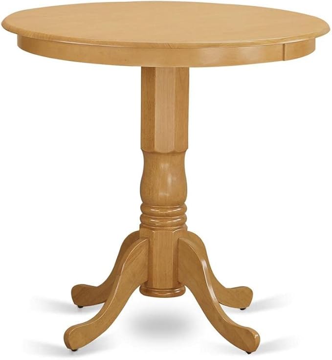 East West Furniture JAPB3-OAK-W 3 Piece Counter Height Pub Set for Small Spaces Contains a Round Kitchen Table with Pedestal and 2 Dining Room Chairs, 36x36 Inch, Oak