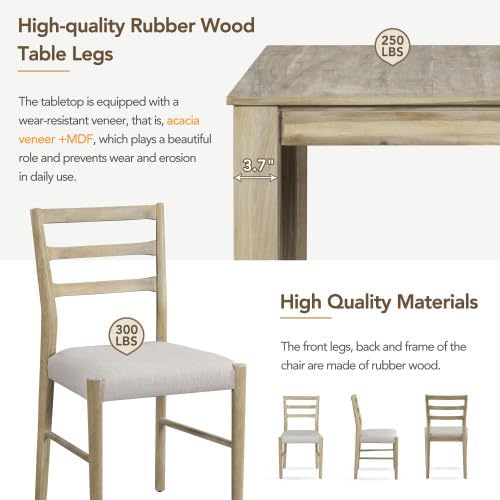 SogesHome 7-Piece Dining Table Set for 6-8 People, Extendable Solid Rubber Wood Kitchen Table with Leaf & 2 Storage Drawers, Chairs with Soft Cushion, Perfect for Kitchen, Dining Room (Natural)