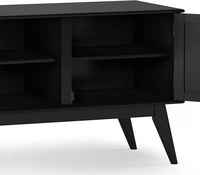 SIMPLIHOME Draper SOLID HARDWOOD 60 inch Wide Mid Century Modern TV Media Stand in Black For TVs up to 65 inches for the Living Room and Entertainment Center