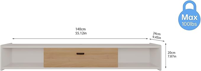 55'' Floating TV Stand,Wall Mounted TV Console,Floating TV Cabinet,Under TV Shelf for Bedroom Living Room(White)