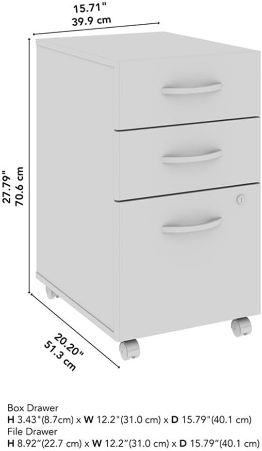 Bush Business Furniture Arrive 3 Drawer Mobile File Cabinet - Assembled in Natural Elm, Rolling Document Storage for Reception Area or Professional Office