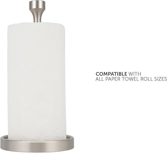 Ivilon Countertop Paper Towel Holder - Modern Bell End Minimalist Design - Color Brushed Nickel