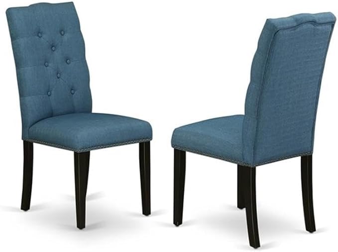 East West Furniture X697EL121-5 5 Piece Dining Room Table Set Includes a Rectangle Kitchen Table with X-Legs and 4 Blue Linen Fabric Parson Dining Chairs, 40x72 Inch, Multi-Color