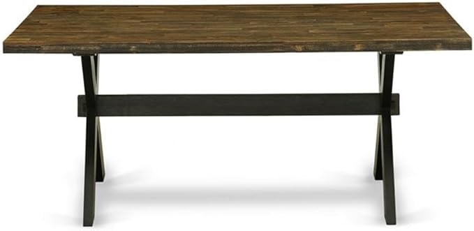 East West Furniture X677MZ606-7 7 Piece Dining Table Set Consist of a Rectangle Dining Room Table with X-Legs and 6 Shitake Linen Fabric Upholstered Parson Chairs, 40x72 Inch, Multi-Color