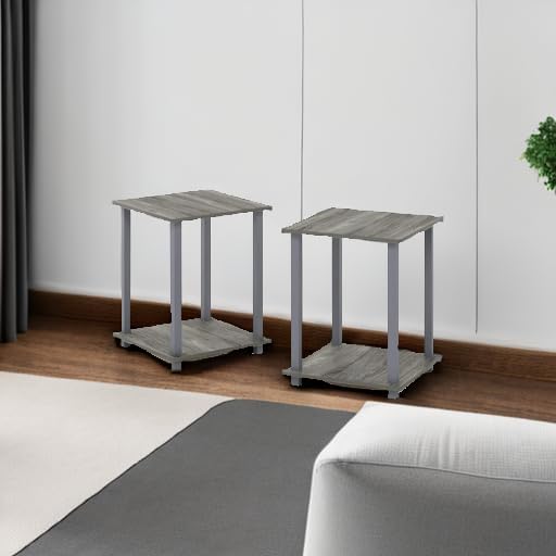 Furinno Simplistic Set of 2 End Table, French Oak Grey/Grey