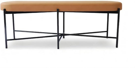 54” upholstered Vegan Leather Accent Ottoman Bench for entryway, Living Rooms, lounges, bedrooms-Brown