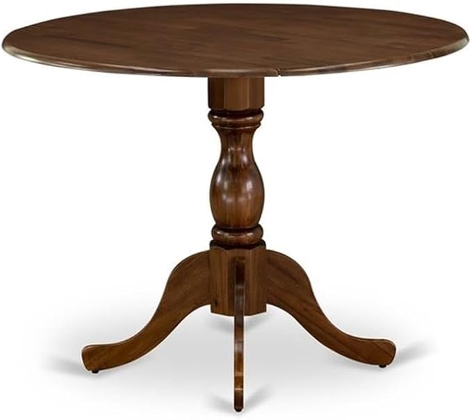 East West Furniture DLMZ5-AWN-04 5 Piece Kitchen Table Set for 4 Includes a Round Dining Room Table with Dropleaf and 4 Light Tan Linen Fabric Parsons Dining Chairs, 42x42 Inch, Natural Walnut