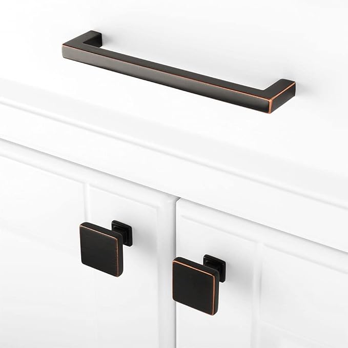 KOOFIZO 10 Pack Oil Rubbed Bronze Cabinet Knobs Bronze Drawer Knobs K08 Square Single Hole Cabinet Pulls for Cabinets Drawer Dresser Cupboard Bedroom Closet Bathroom Vanity