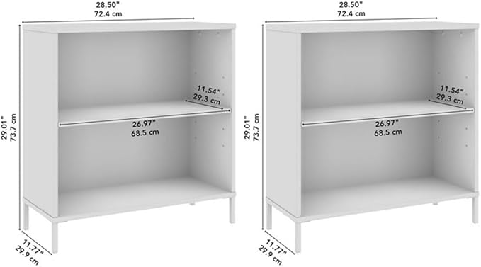 Bush Furniture Essence 2 Shelf Bookcase - Set of 2 in White | Organizers and Shelves for Home Office Workspace, Living Room, Entryway, Bedroom, and Mudroom
