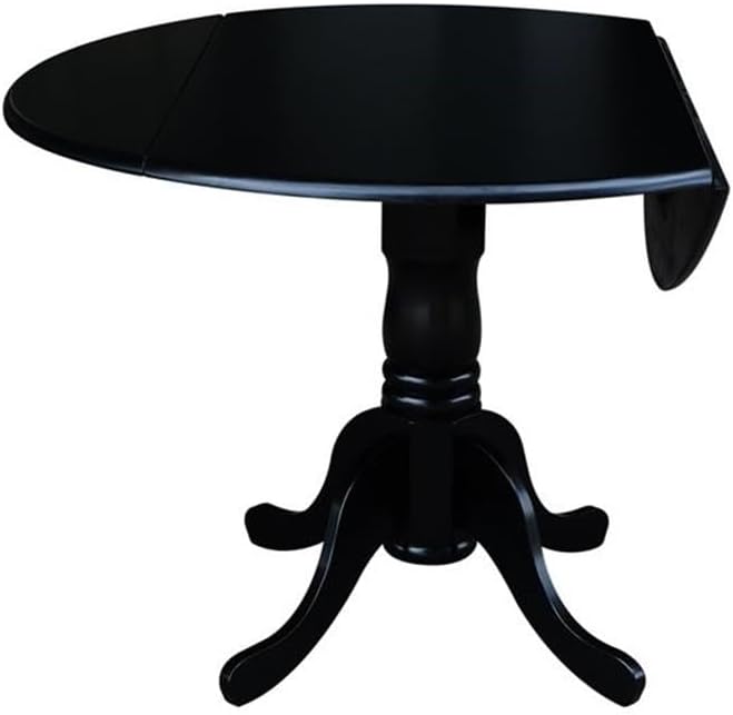 IC International Concepts, 42" Round Dual Drop Leaf Pedestal Dining Table, Solid Wood, Real Parawood, 42" W x 42" D x 29.5" H, Easy Assembly, Black