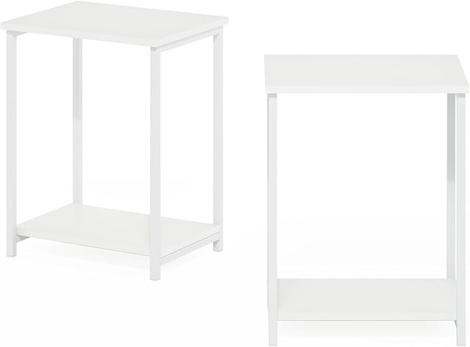 Furinno Simplistic Industrial Metal Frame End Table, 2-Pack, White/White