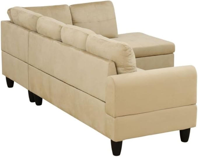 Beige L-Shaped 3-Piece Flannel Sofa with Storage Ottoman Set, Sectional Couch Sofa Set for Living Room, Office, Small Space
