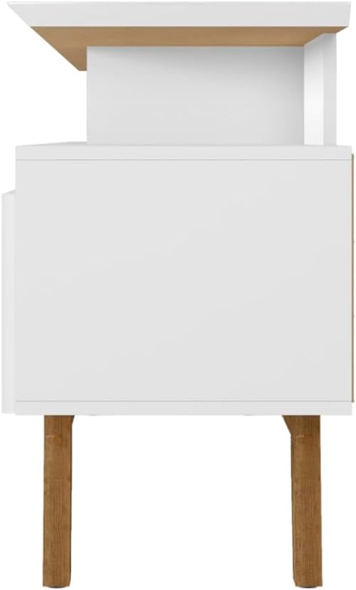 Manhattan Comfort Yonkers 71 Inch Mid Century Modern TV Stand with Storage, 3 Flip Down Door, Hole for Wire Management, Fits Up to 60" Television, Durable & Versatile Console Table, White