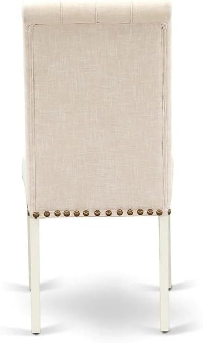East West Furniture LGBR5-LWH-02 5 Piece Dining Room Table Set Includes a Rectangle Kitchen Table with Butterfly Leaf and 4 Light Beige Linen Fabric Parson Chairs, 42x84 Inch, Linen White