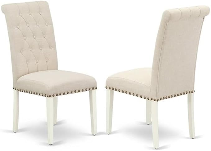 East West Furniture LGBR7-LWH-02 7 Piece Dining Table Set Consist of a Rectangle Dinner Table with Butterfly Leaf and 6 Light Beige Linen Fabric Parson Chairs, 42x84 Inch, Linen White