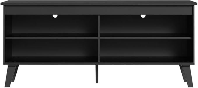 Madesa Compact TV Stand Cabinet with 4 Shelves and Cable Management for 50, 55 Inch TV Media Storage Unit Living Room and Bedroom Modern Wooden Television Media Console - Black